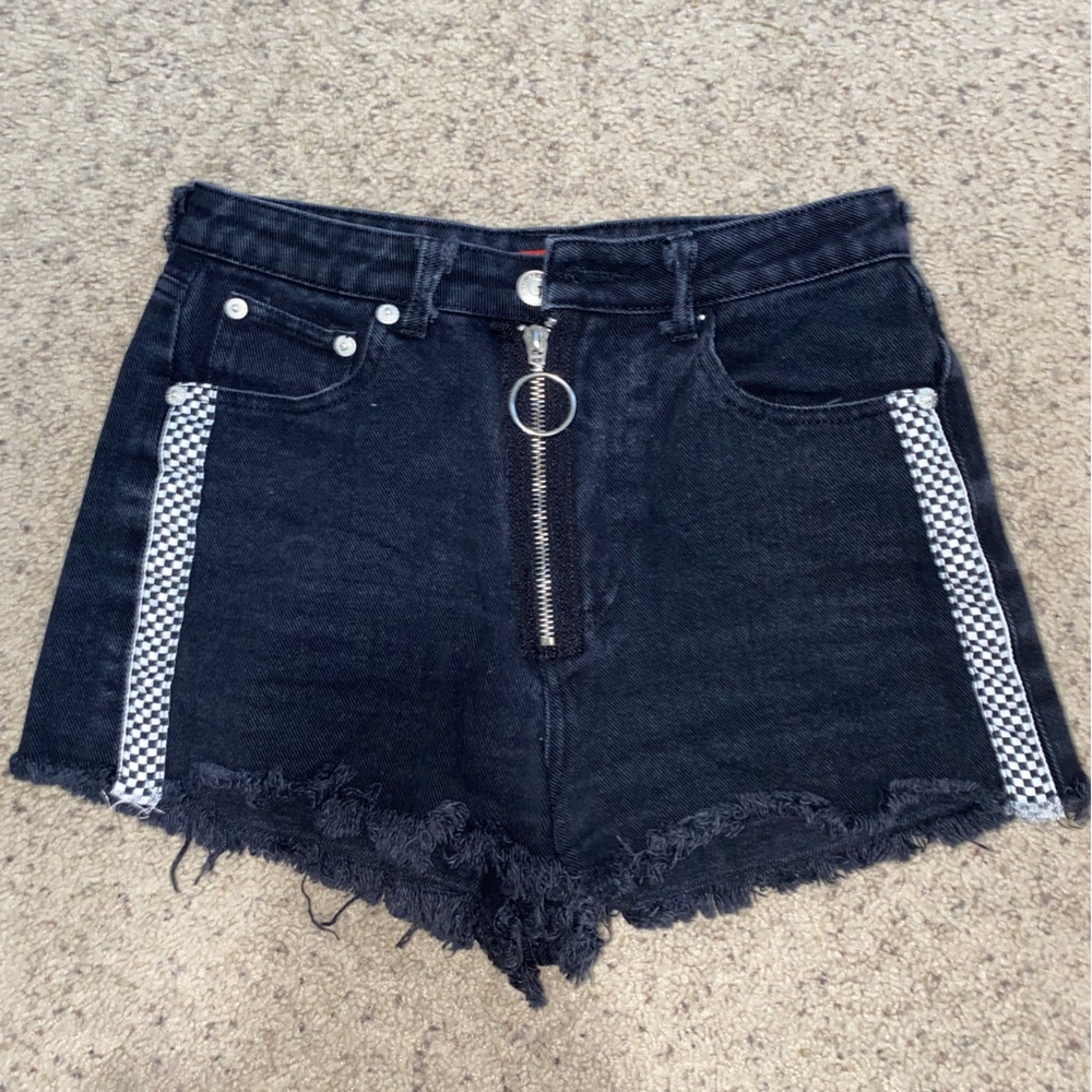 Signatures Black Denim Checkered Shorts Size S